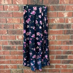 Le Lis Navy Blue Maxi Skirt with Vibrant Pink and White Floral Prints
